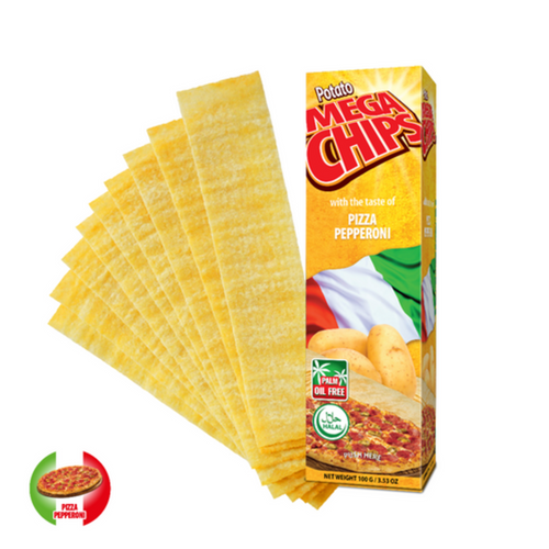 POTATO MEGA CHIPS WITH THE TASTE OF PEPPERONI PIZZA