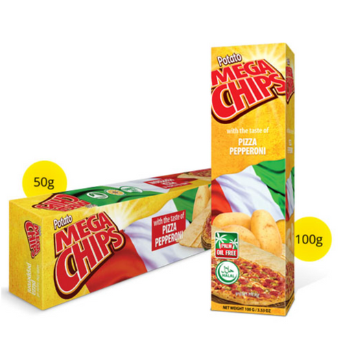 POTATO MEGA CHIPS WITH THE TASTE OF PEPPERONI PIZZA