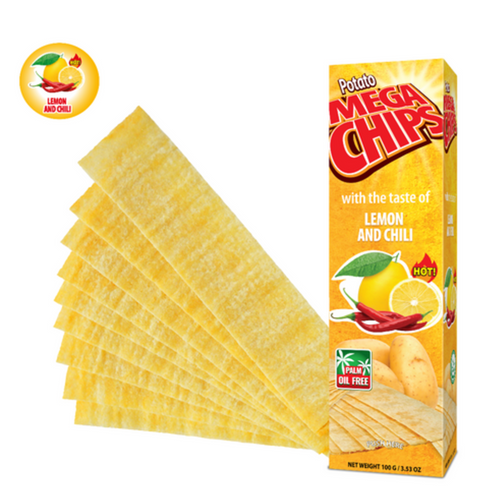 POTATO MEGA CHIPS WITH THE TASTE OF LEMON AND CHILI
