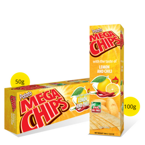 POTATO MEGA CHIPS WITH THE TASTE OF LEMON AND CHILI