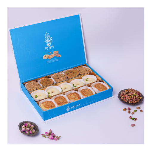 BROCAR Assorted Mixed Nawashef 800g - Luxury Ghraybeh, Date Ma’amoul & Barazek (Traditional Eastern Sweets)