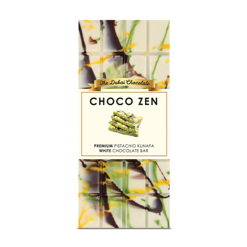 Choco Zen Dubai Chocolate Premium Pistachio Kunafa White Chocolate Bar 100g