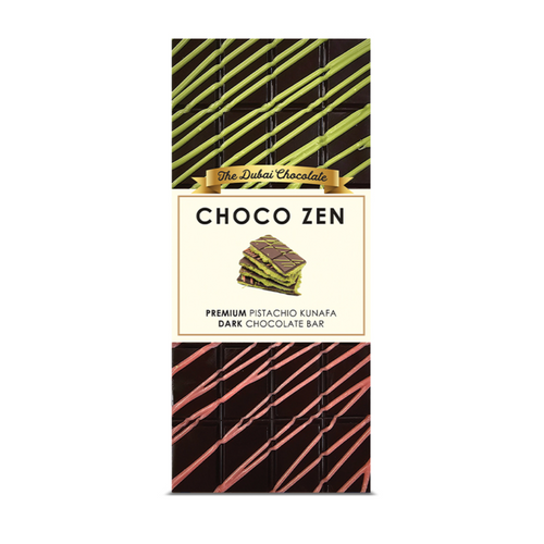Choco Zen Dubai Chocolate Premium Pistachio Kunafa Dark Chocolate Bar 100g