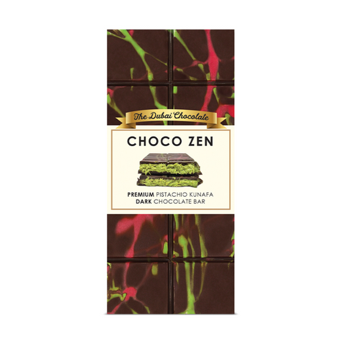 Choco Zen Dubai Chocolate Premium Pistachio Kunafa Dark Chocolate Bar 190g