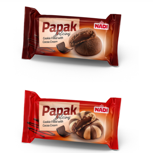 Crunchy cocoa center-filled cookies