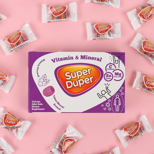 SUPER DUPER VITAMIN C, MAGNESIUM AND ZINC ADDED ORANGE AND BLUEBERRY FLAVOURED DIETARY SUPPLEMENT