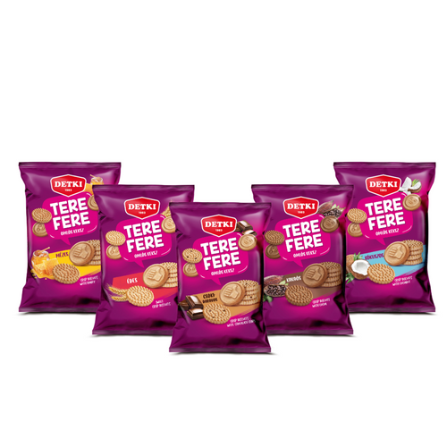 Tere-fere crisp tea biscuits in different tastes - with emoji figures