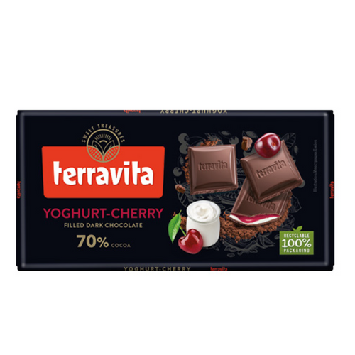 Extra Dark Chocolate 70% Cocoa with Yoghurt-Cherry Filling 100g, (code: CZ-EX-402)