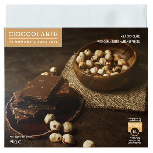 MILK CARAMELIZED HAZELNUT PIECES 90GR