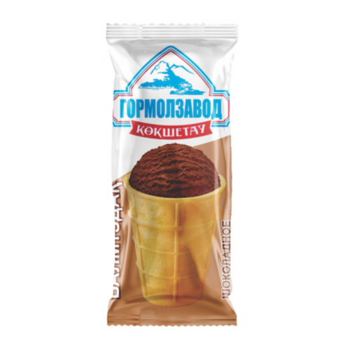 Milk ice cream with chocolate flavor in a waffle cone