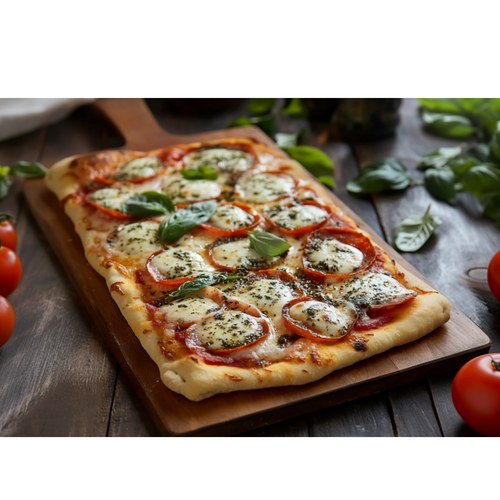 Frozen roman and neapolitan pizza and parbakes.