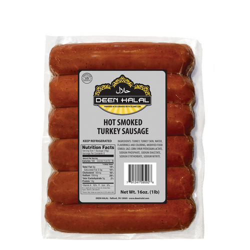 Deen Halal 16oz Hot Smoked Turkey Sausage