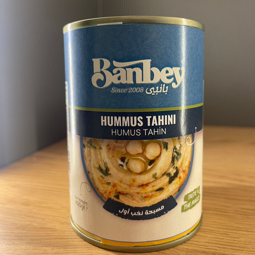 Canned hummus with tahini (chickpea paste)