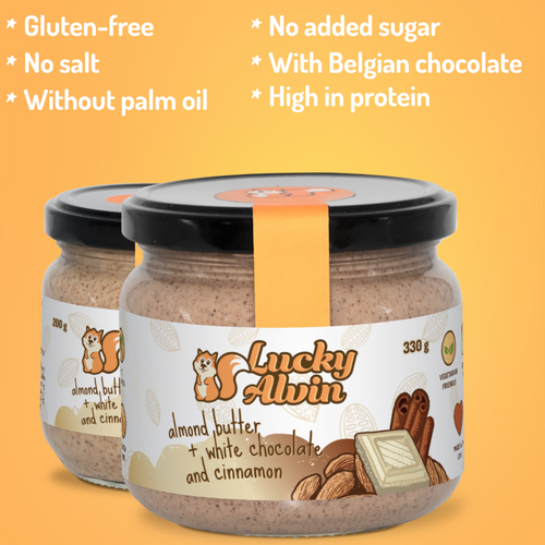 Lucky Alvin almond butter + white chocolate + cinnamon