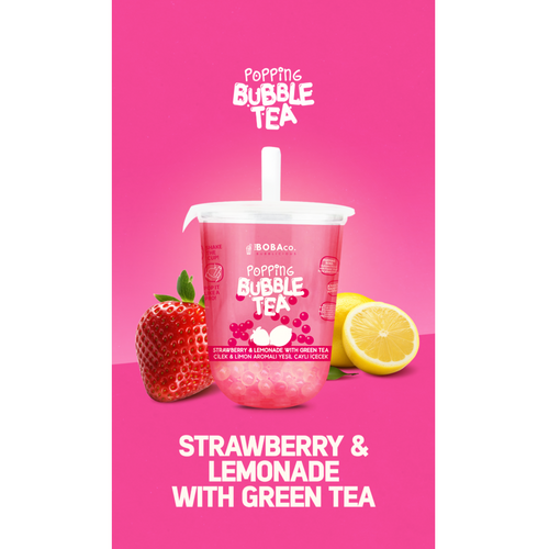 Popping Bubble Tea - Strawberry Lemonade with Green Tea