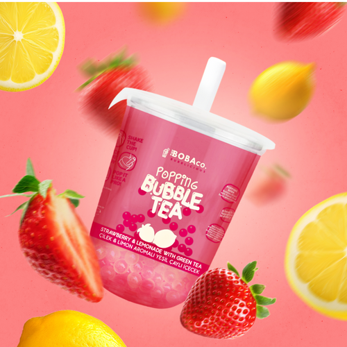 Popping Bubble Tea - Strawberry Lemonade with Green Tea