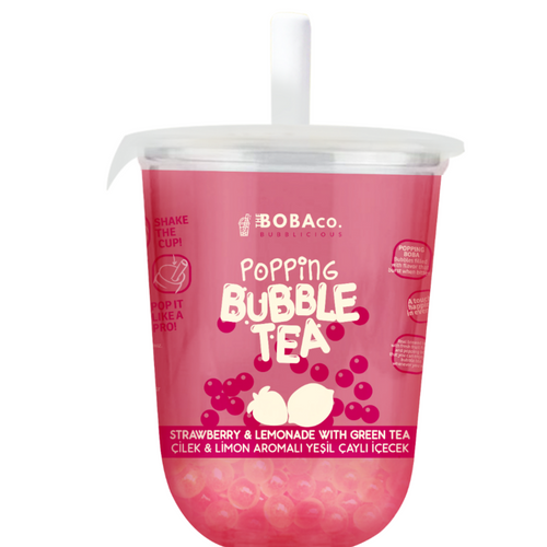 Popping Bubble Tea - Strawberry Lemonade with Green Tea