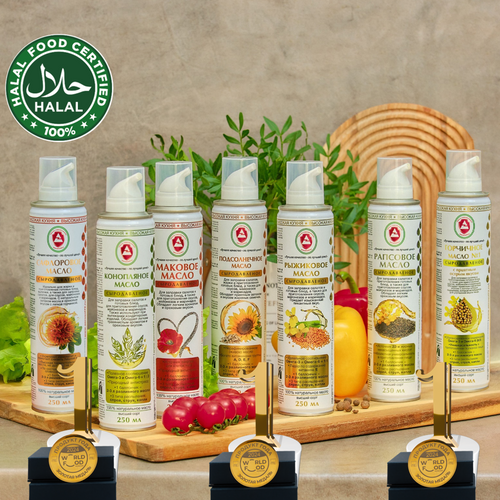 Unrefined (cheese-pressed) vegetable oils in aerosol packaging