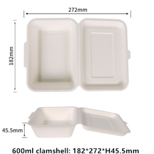 Clamshell 9X6 inch 2 Compartment Take Out Food Containers 100% Compostable Disposable To Go Containers Heavy-Duty To Go Boxes Eco-Friendly Biodegradable To Go Containers For Food