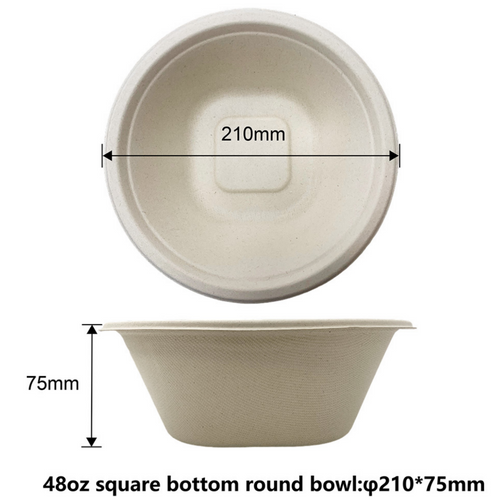 360ml eco-friendly compostable sugarcane pulp square bottom round bowl