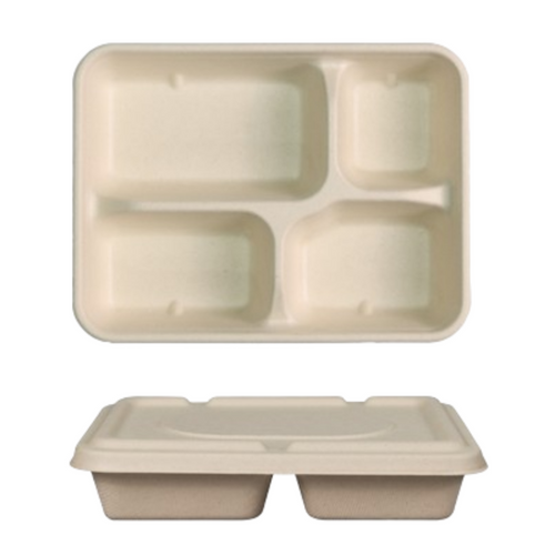 100% Compostable 5 Compartment Paper Plates Disposable School Lunch Trays, Eco-Friendly Bagasse Plates for Buffet and Party