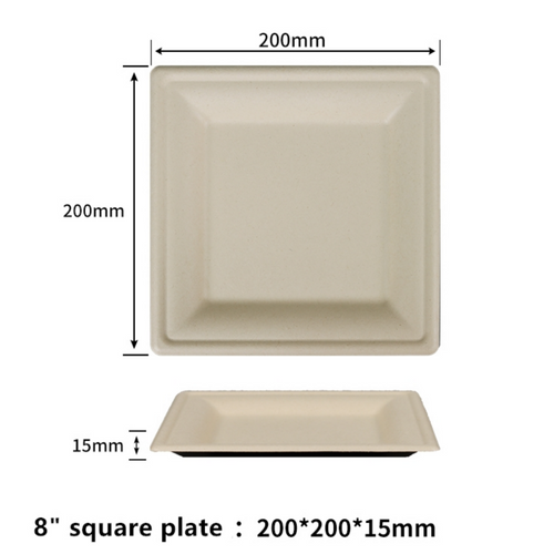 8 inch Compostable Paper Plates Square Plates Disposable Eco-Friendly Biodegradable Made of Sugarcane Fibers