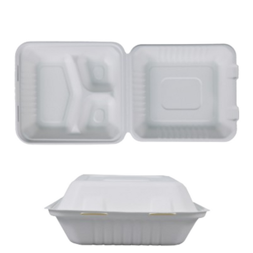 Clamshell 9X6 inch 2 Compartment Take Out Food Containers 100% Compostable Disposable To Go Containers Heavy-Duty To Go Boxes Eco-Friendly Biodegradable To Go Containers For Food