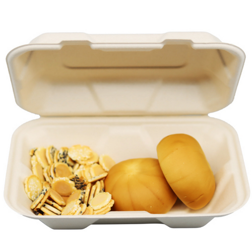 Clamshell 9X6 inch 2 Compartment Take Out Food Containers 100% Compostable Disposable To Go Containers Heavy-Duty To Go Boxes Eco-Friendly Biodegradable To Go Containers For Food