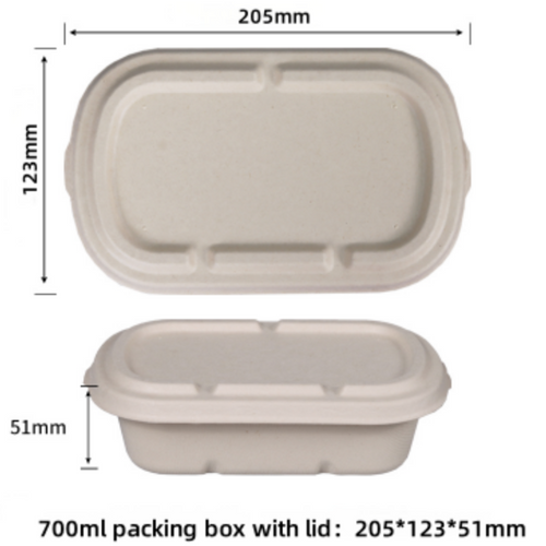 700ml eco-friendly compostable sugarcane pulp packaging box with lid
