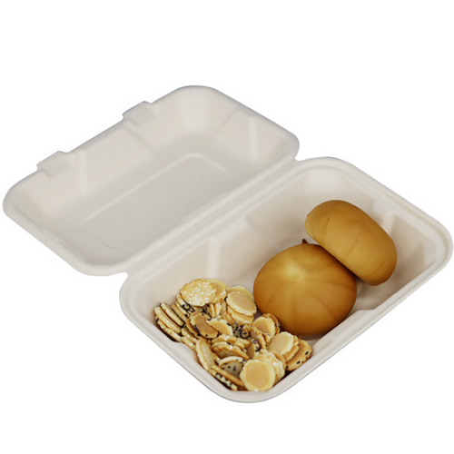 Clamshell 9X6 inch 2 Compartment Take Out Food Containers 100% Compostable Disposable To Go Containers Heavy-Duty To Go Boxes Eco-Friendly Biodegradable To Go Containers For Food