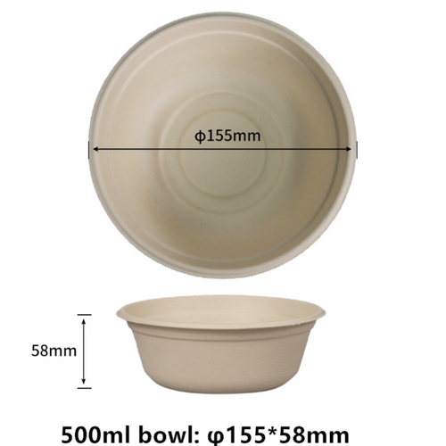 PFAS Free Paper Bowls, 100% Compostable 500ml Disposable Soup Bowl PFAS-Free BPI Certified Heavy Duty Eco-Friendly, Biodegradable Bagasse Hot Food Bowls