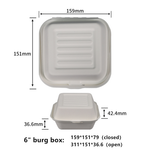 4-inch hamburger box made of sugarcane pulp, environmentally friendly, compostable and biodegradable