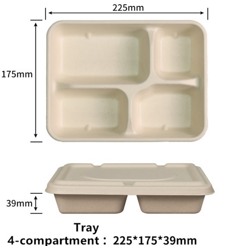Disposable Food Trays 4-Compartment Eco-friendly Heavy-Duty Large Paper Plates Compostable Sugarcane Platters for Crawfish Lobster Seafood Party