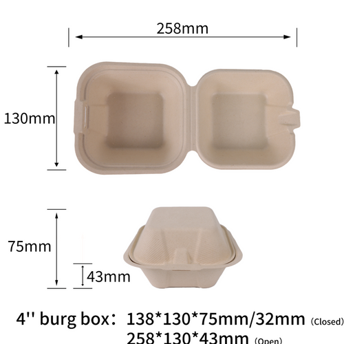 100% Compostable To Go Food Containers with Lids 6 inch 450ml Burger Box Take Out Clamshell Container Bio Disposable Eco Friendly Heavy-Duty Boxes Made of Sugarcane Fibers