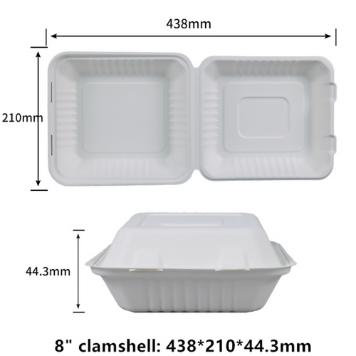 PFAS Free Clamshell Take Out Food Containers 8 inch Disposable To Go Containers To Go Boxes for Food Salad Made from Sugarcane Bagasse