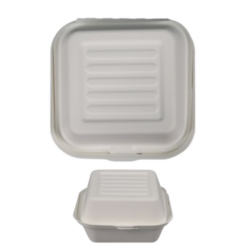 100% Compostable To Go Food Containers with Lids 6 inch 450ml Burger Box Take Out Clamshell Container Bio Disposable Eco Friendly Heavy-Duty Boxes Made of Sugarcane Fibers