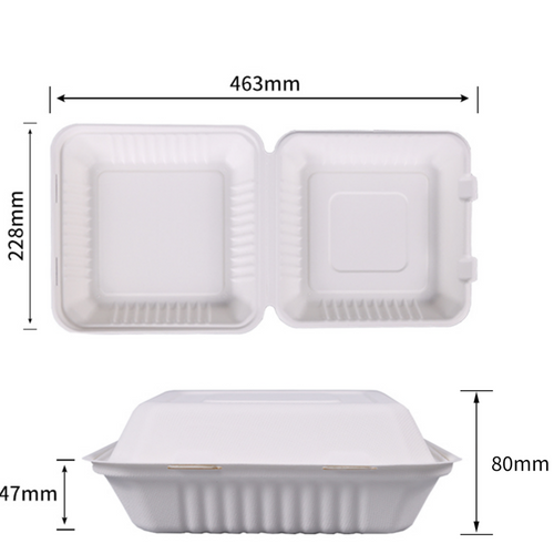PFAS Free Clamshell Take Out Food Containers 8 inch Disposable To Go Containers To Go Boxes for Food Salad Made from Sugarcane Bagasse