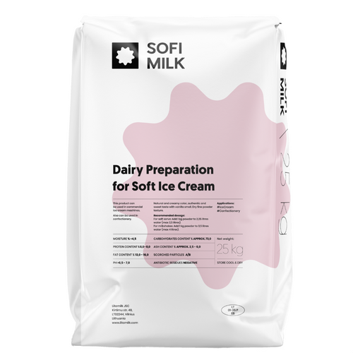 Milk powder for soft serve ice-cream in 25kg bags