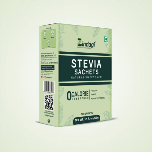 Zindagi Stevia Sachets – Natural Zero Calorie Sweetener (100 Sachets)