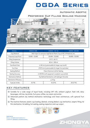 DGDA Series - Aseptic Preformed Cup Filling Sealing Machine