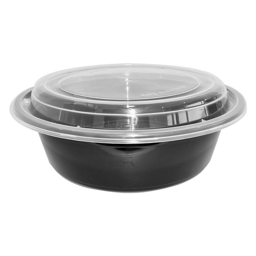 Round Plastic Container with Lid (Black Base)