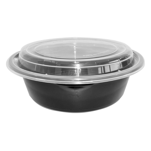 Round Plastic Container with Lid (Black Base)