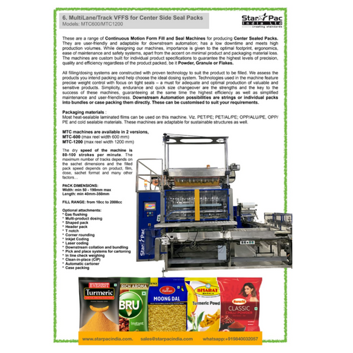 Center Seal Multi Track machines with secondary and tertiary Automation