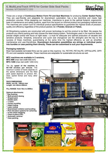 Center Seal Pillow Pack Multi track Machine