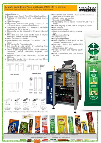Center Seal - Thtree side Seal Duplex Stick Pack Multitrack Machines