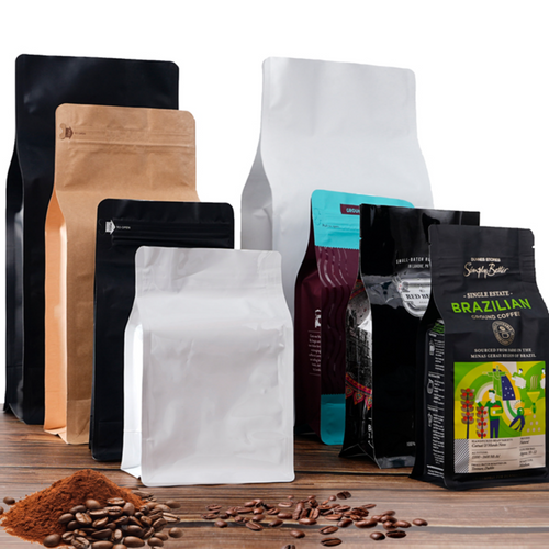 Custom Printed Eight-Side Seal Flat Bottom Coffee Bean Bag with Valve Zipper Bag Tea Bag Best Quality for Tea Coffee Pack