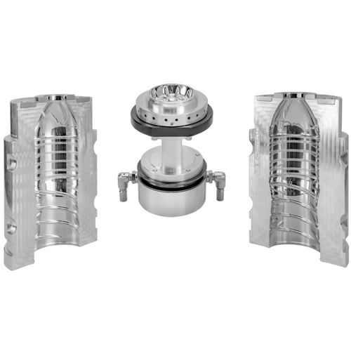 Blow moulds for PET bottles and low pressure base moulds