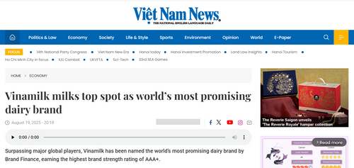 Vinamilk milks top spot as world’s most promising dairy brand