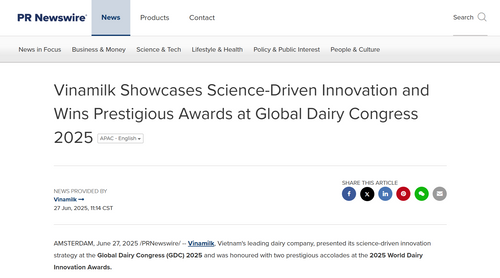 Vinamilk Showcases Science-Driven Innovation and Wins Prestigious Awards at Global Dairy Congress 2025