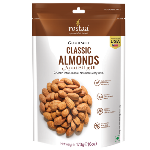 Rostaa Classic Almonds 170g – Premium Roasted Almonds, Protein-Rich & Healthy Snack
